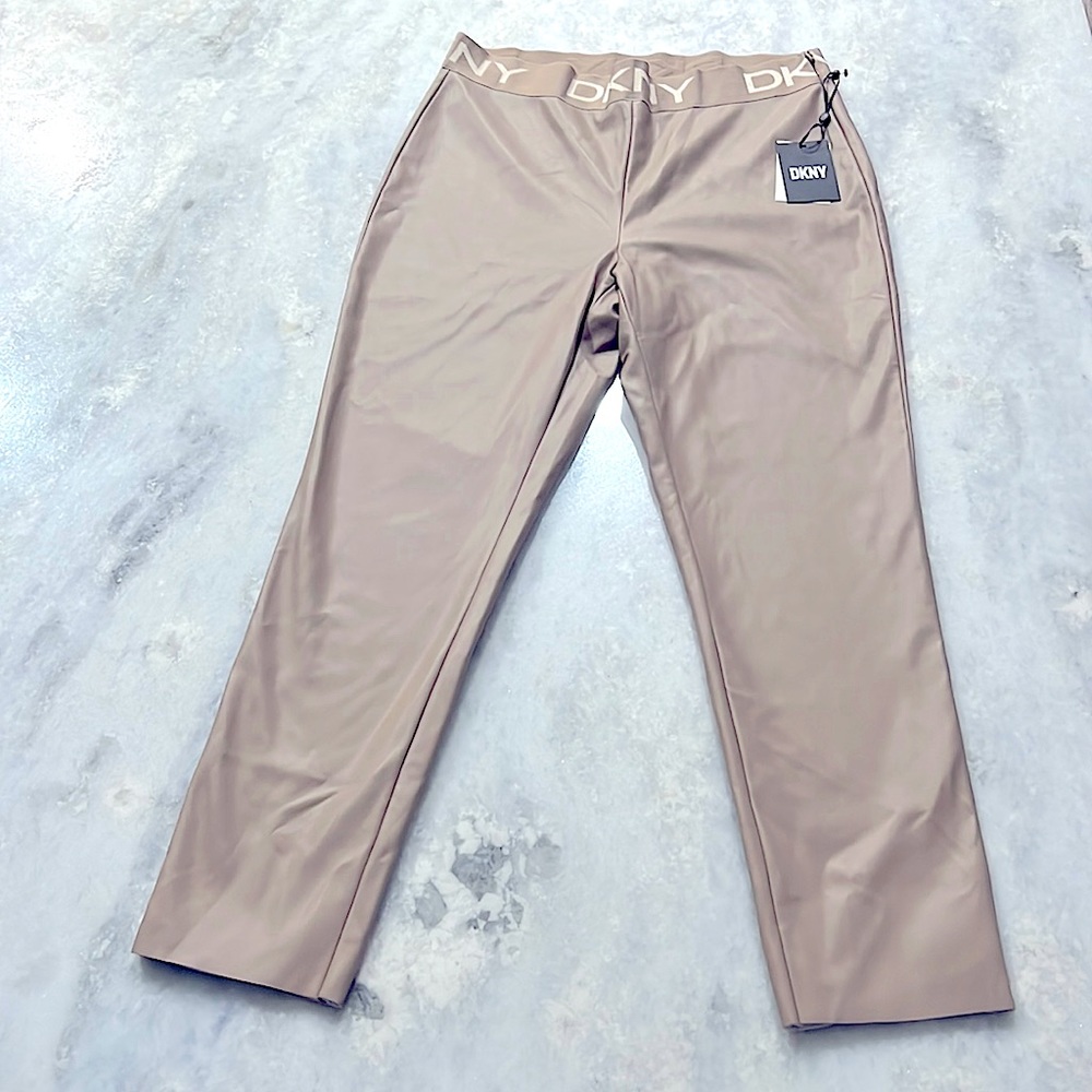 NWT DKNY High Waist Faux Leather Pants/ Leggings, Taupe Color, Size L